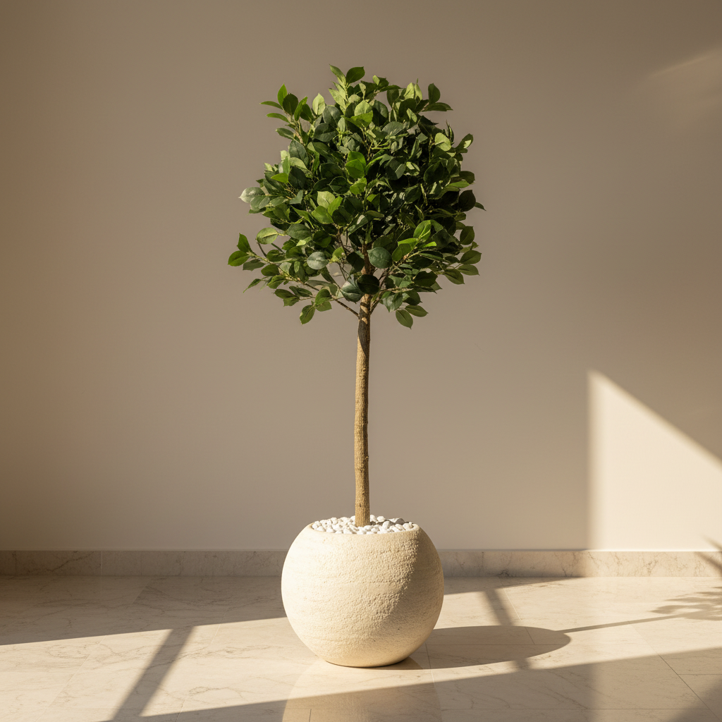 Verdiq Artificial Ginko Plant With Black Fiber Pot - 5 Feet