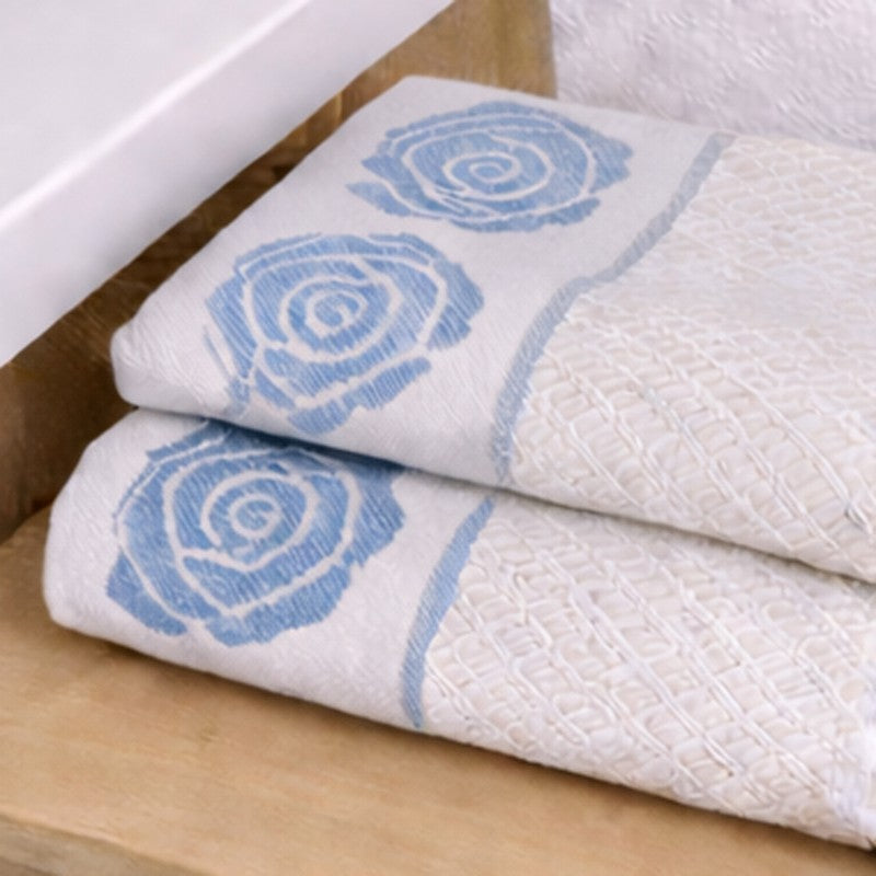 Rosette Cotton Hand Towel (Blue) - Set Of Four media 5