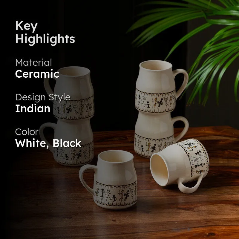 Warli Ceramic Tea Cup (140 mL Each) - Set of Six media 2