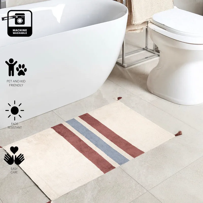 Orrivo Cotton Bath Mat - Beige & Maroon media 5