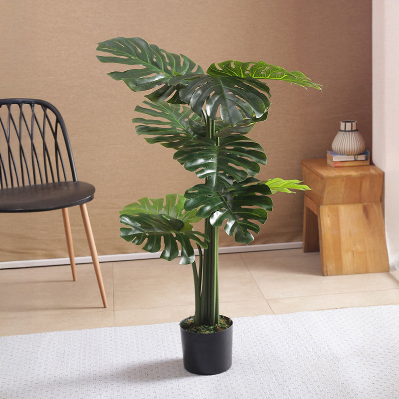 Faux Tall Green Monstera Swiss Cheese Plant With Black Plastic Pot - 3.94 ft media 3