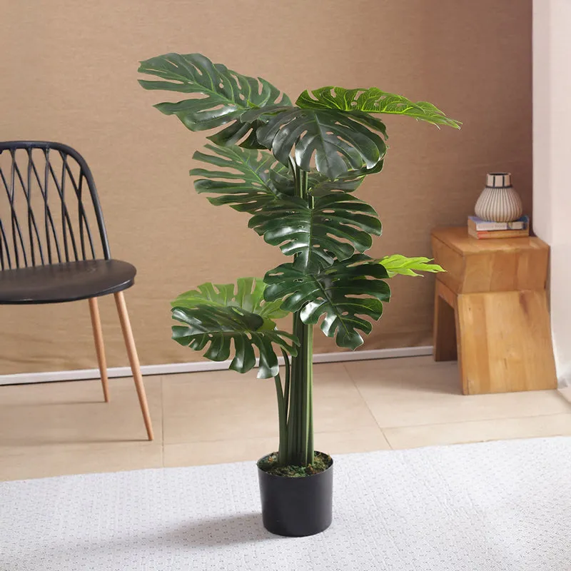 Faux Tall Green Monstera Swiss Cheese Plant With Black Plastic Pot - 3.94 ft media 3