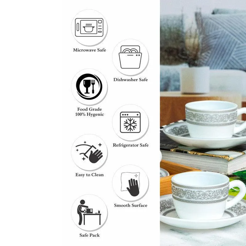 Aari Ethnic Grey Cup & Saucer (130 ML) - Twelve Piece Set media 4