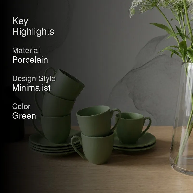 CozySip Porcelain Cup & Saucer (Green/200 mL Each) - Set of Six media 2