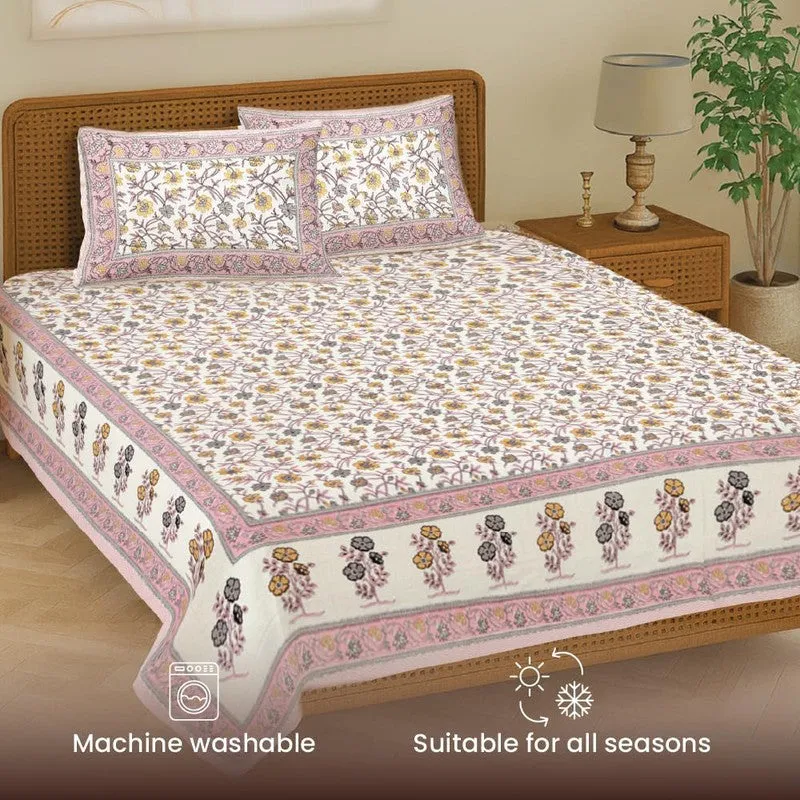Urban Space Neerja Ethnic Cotton Bedsheet (Pink) - 200 TC media 5