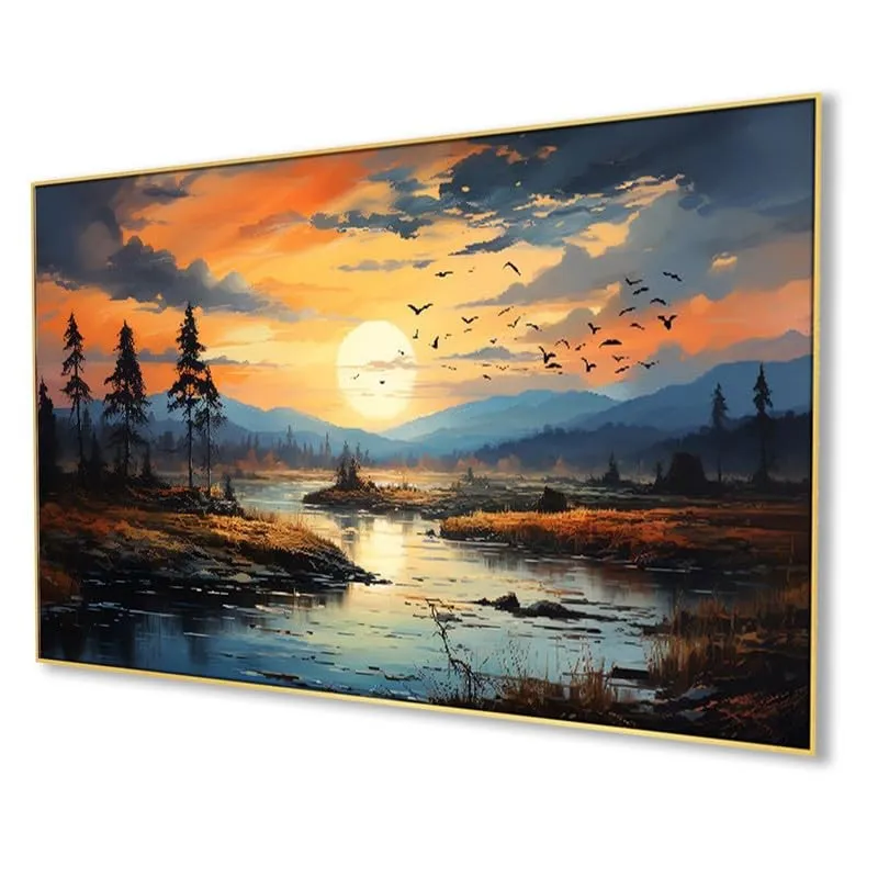 Amber Sky Canvas Wall Painting With Frame media 5