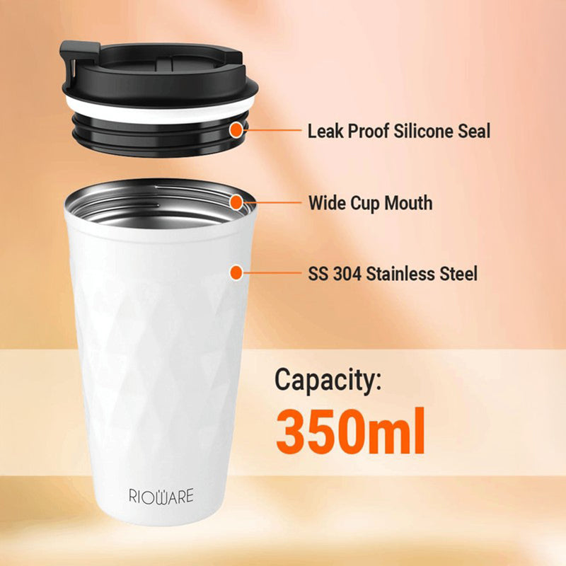 Rioware FacetSip Travel Stainless Steel Tumbler (350 ML) - White media 6
