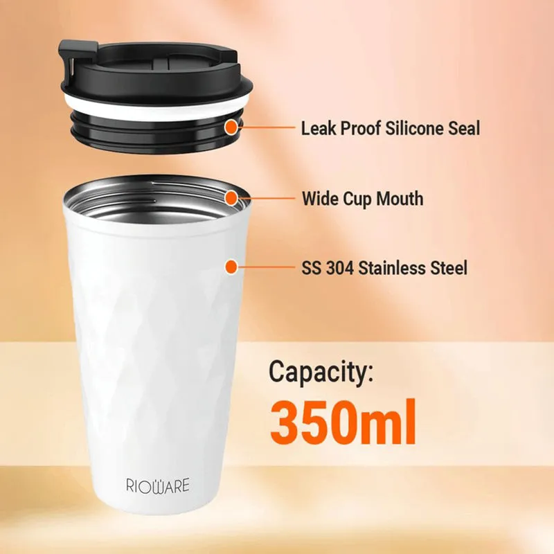 Rioware FacetSip Travel Stainless Steel Tumbler (350 ML) - White media 6