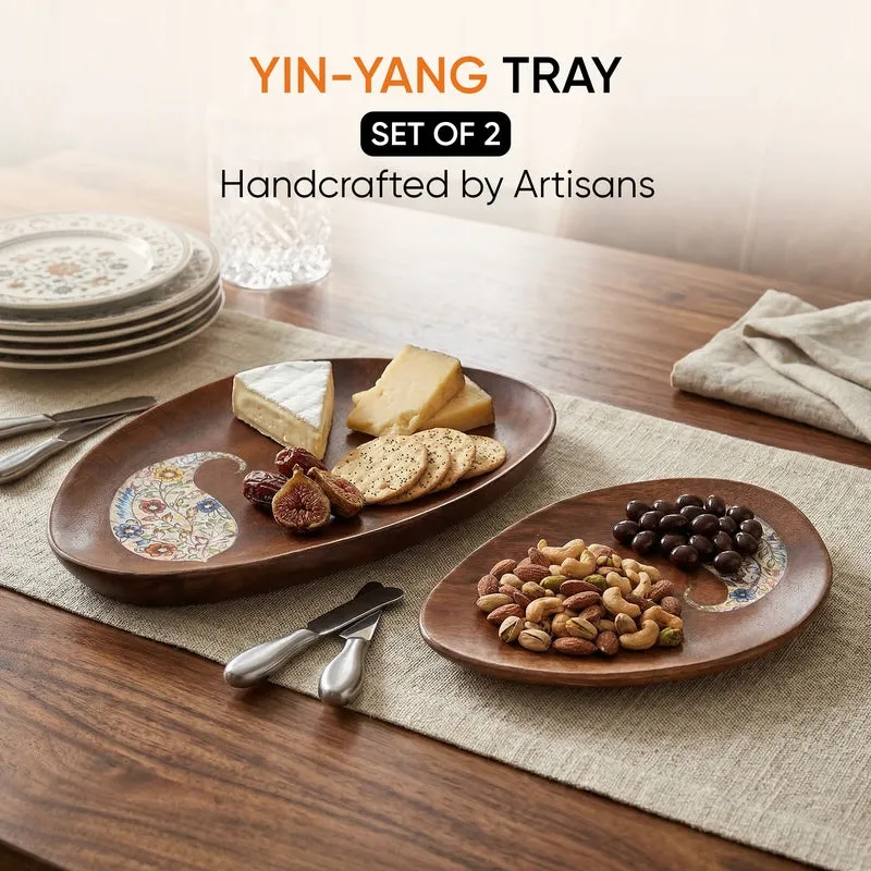 Paisley Yin Yang Wood Platter - Set of Two - 4