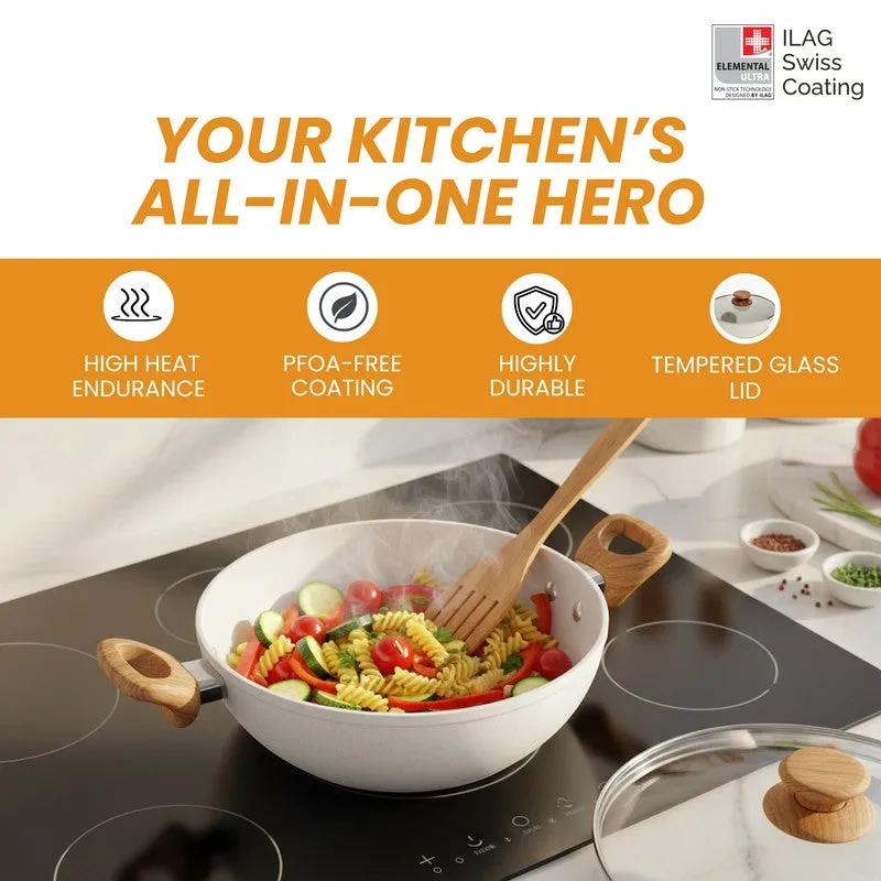 Salford Forged Non Stick Kadai with Glass Lid (White Spatter) -  3200 mL media 6