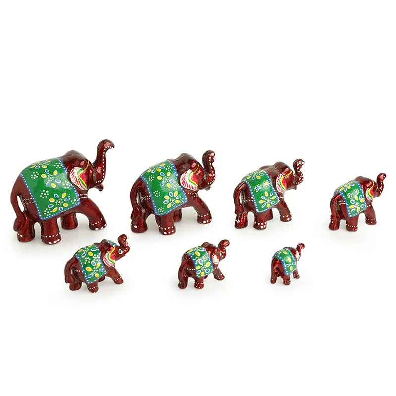 Saptamriga Tusk Handpainted Showpiece (Green) - Set Of Seven media 3