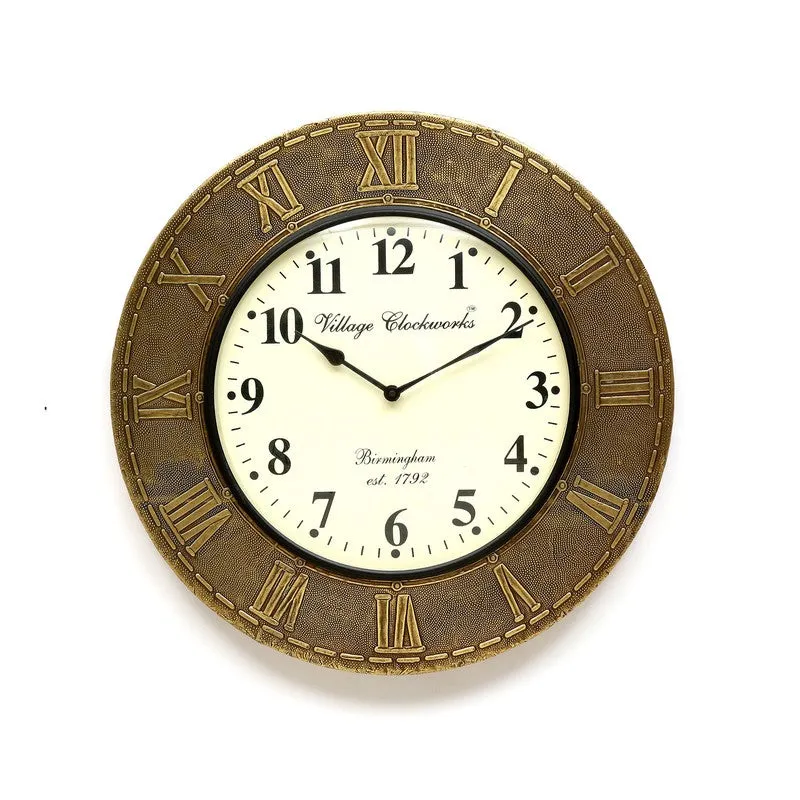Brass Fitted Round Design Wood Wall Clock media 5