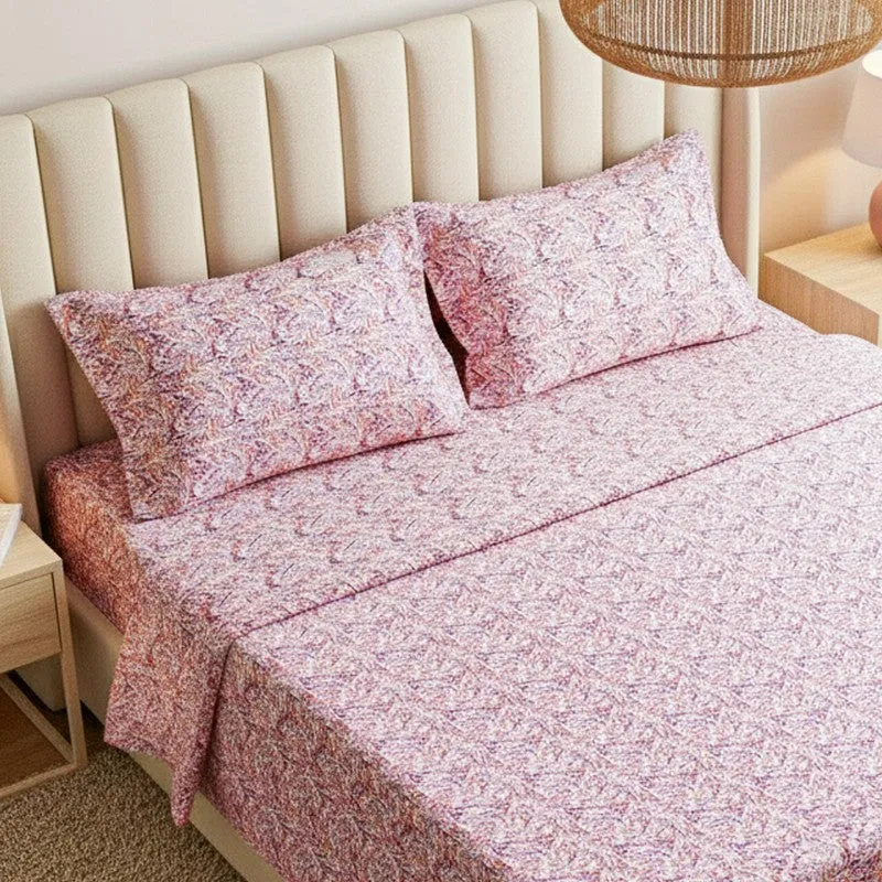 Leafy Vine Cotton Bedsheet (Pink) - 170 TC media 3