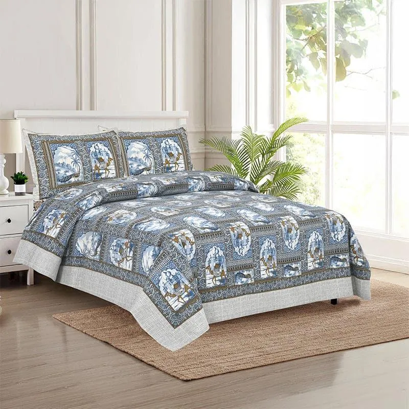 Niran Royal Courtyard Cotton Bedsheet (Blue) - 180 TC media 1