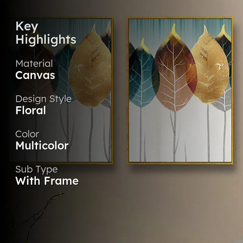 Frame Of Leaves Canvas Wall Art - Set Of Two media 2