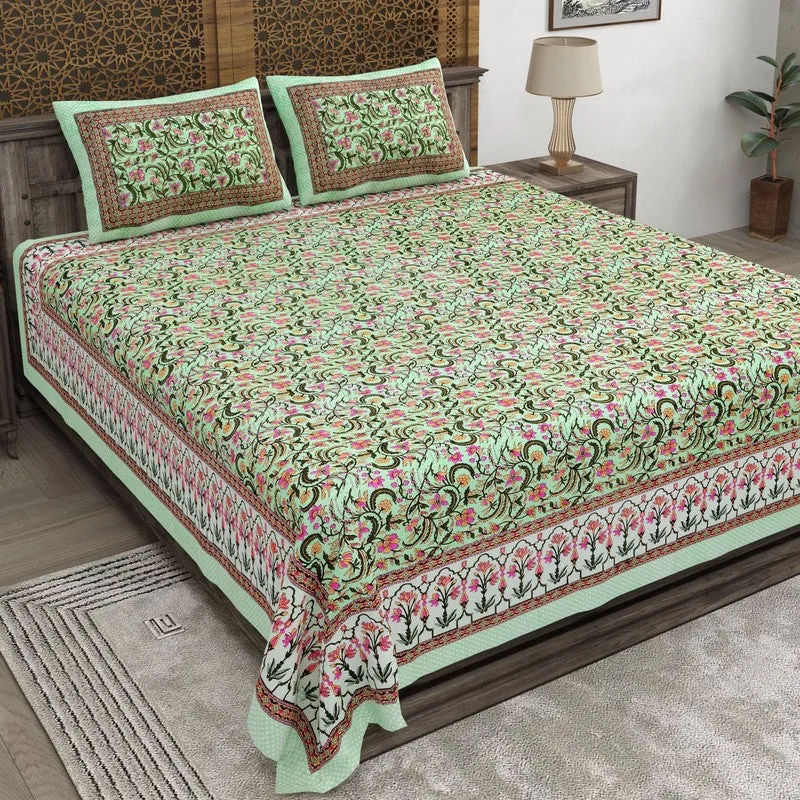 Formio Cotton Bedsheet (Green,Orange) - 240 TC media 1