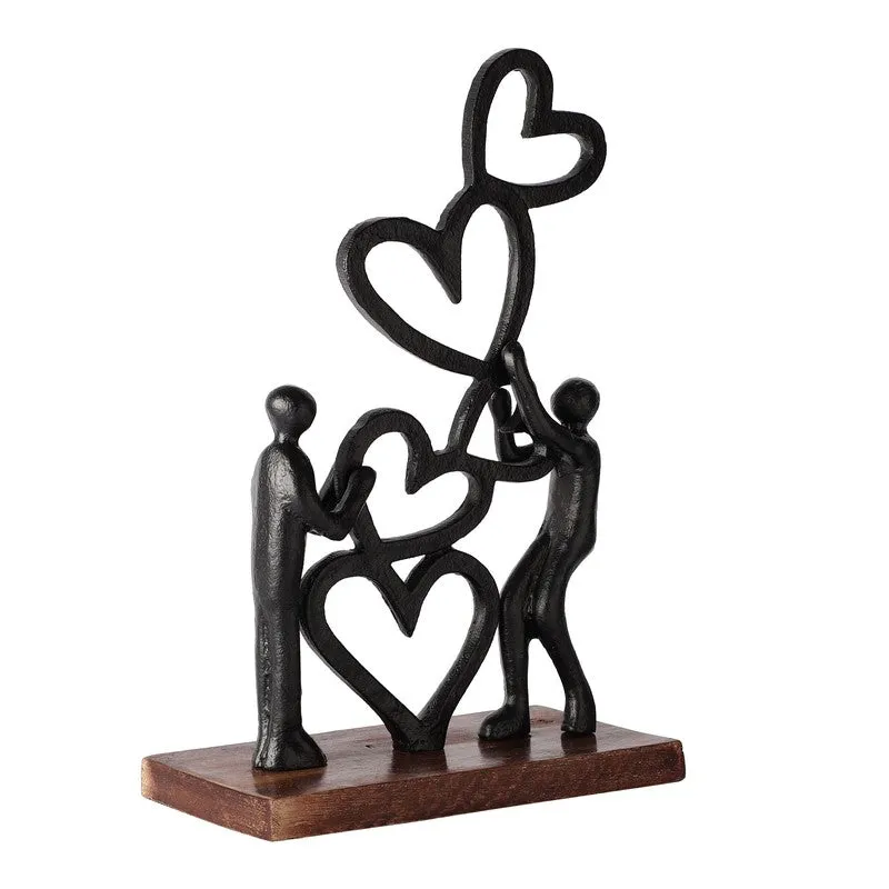 Heart Bloom Couple Aluminium Showpiece - Black media 4