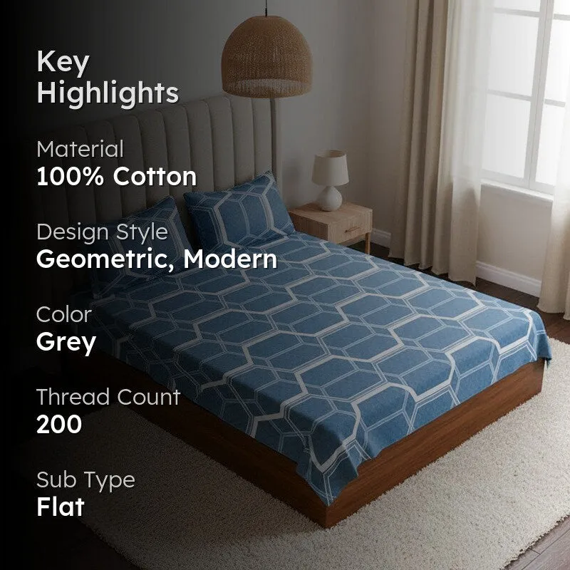 Hivescape Geometric Cotton Bedsheet (Blue) - 200 TC media 2