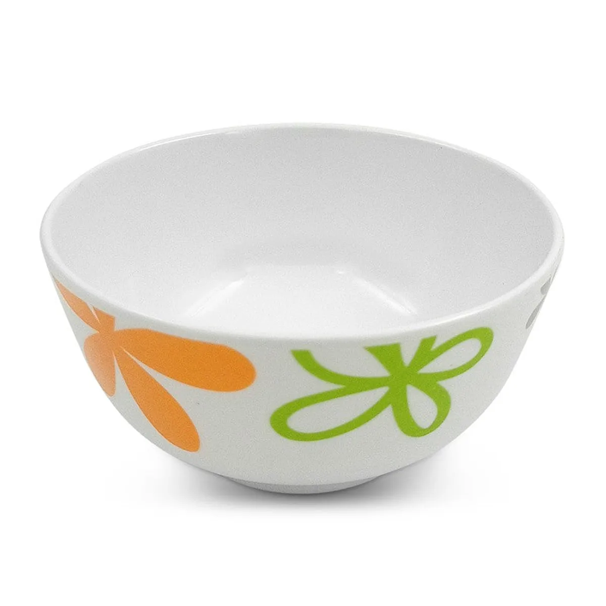 Single white floral snack bowl showing its round shape and glossy finish
