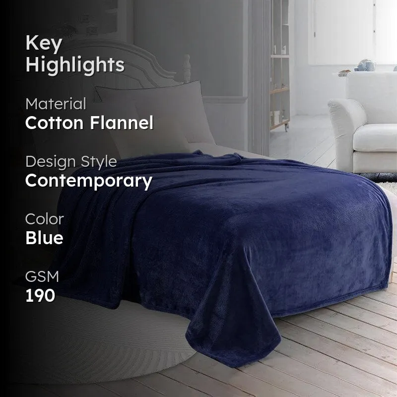 Sarva Solid Knitted Cotton Flannel Blanket (Dark Blue) - 190 GSM media 2