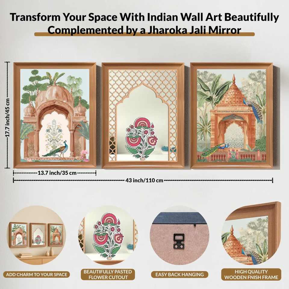 Royal Arch Botanical Wall Painting With Frame - Set Of Three media 3