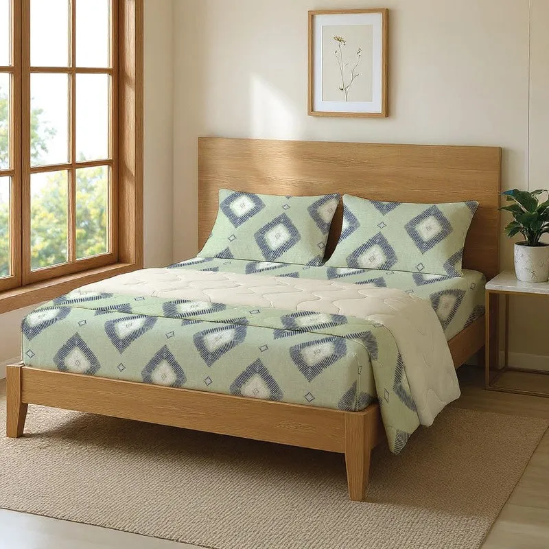 Urban Space Geometric Green Glace Cotton,Microfiber Bedding Set (200 TC) - Four Piece Set media 1