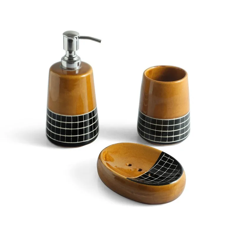 Rustic Ochre Stoneware Bathroom Set - Three Piece Set media 3