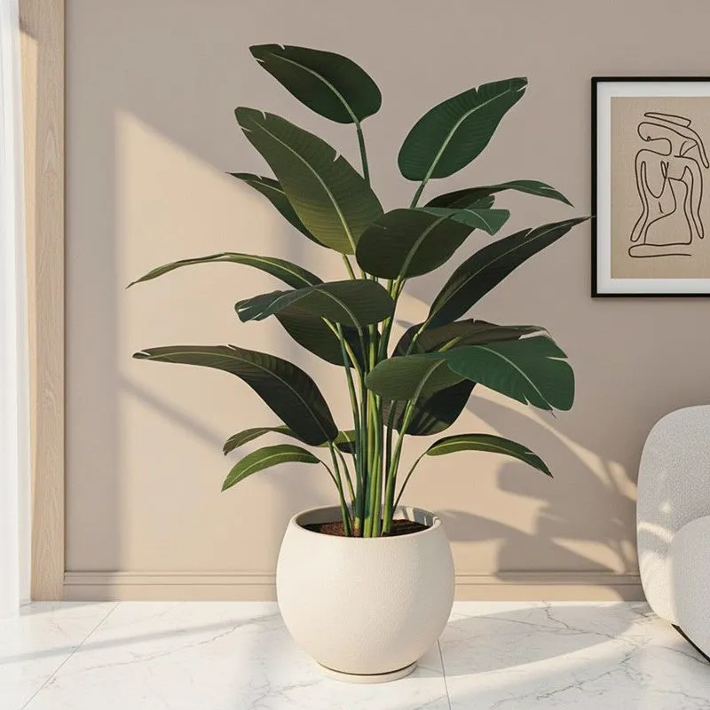 Faux Bird of Paradise Plant With Black Plastic Pot - 5 ft media 1