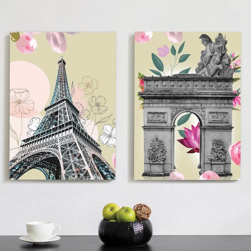 Paris Heritage Constructs Canvas Wall Painting - Set Of Two