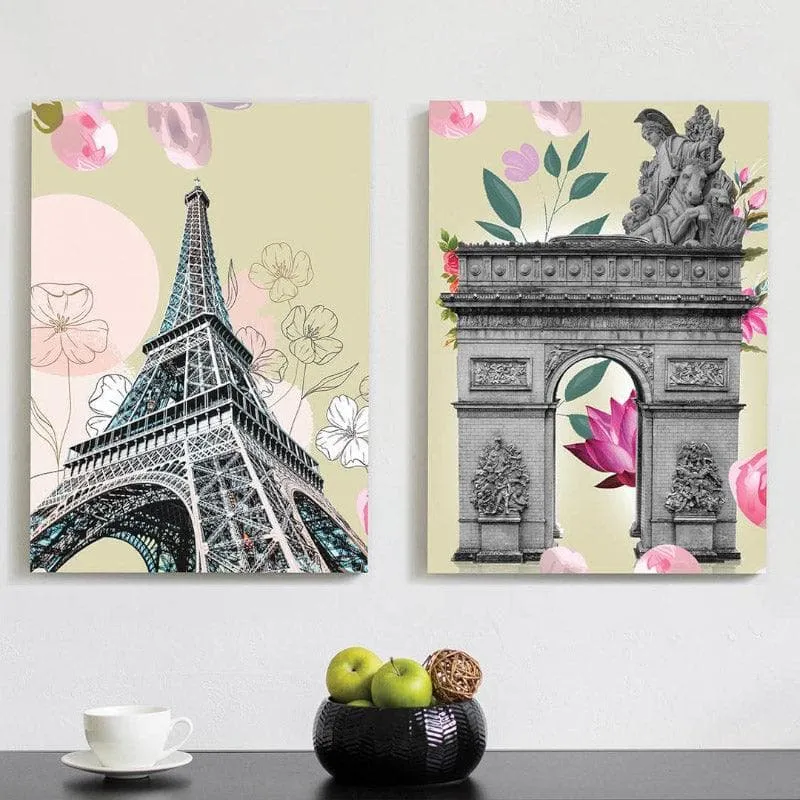 Paris Heritage Constructs Canvas Wall Painting - Set Of Two media 1