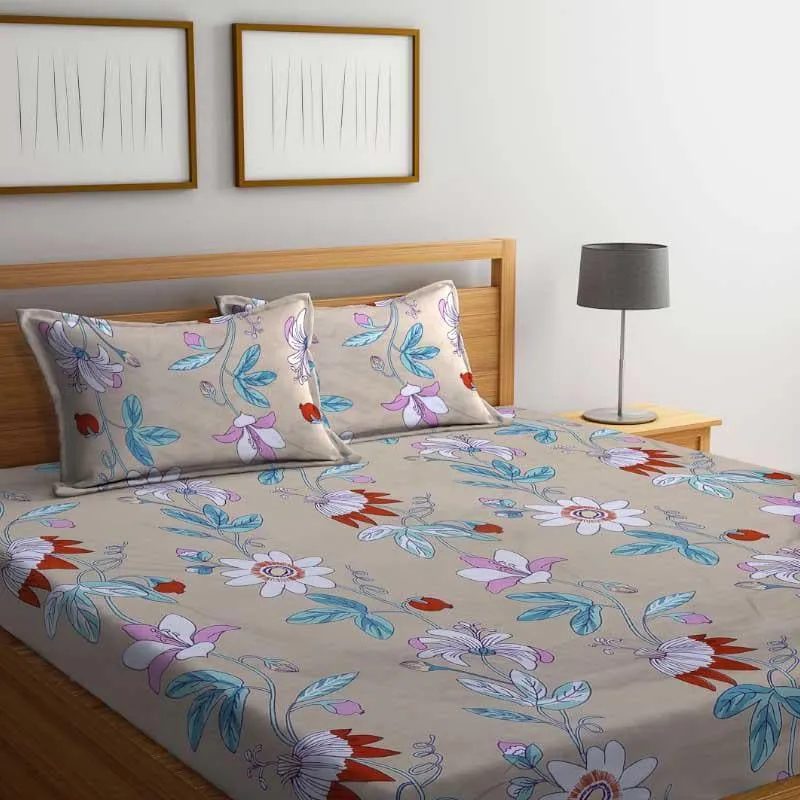 Agathe Printed Microfiber Bedsheet (Blue & Brown) - 130 GSM media 1