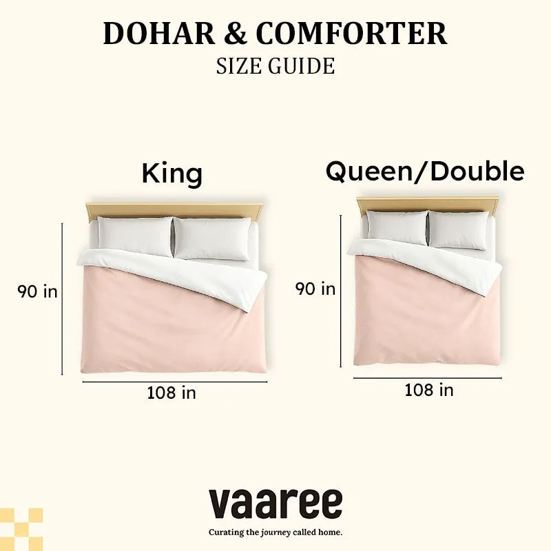 Comforter size guide showing King and Queen/Double dimensions
