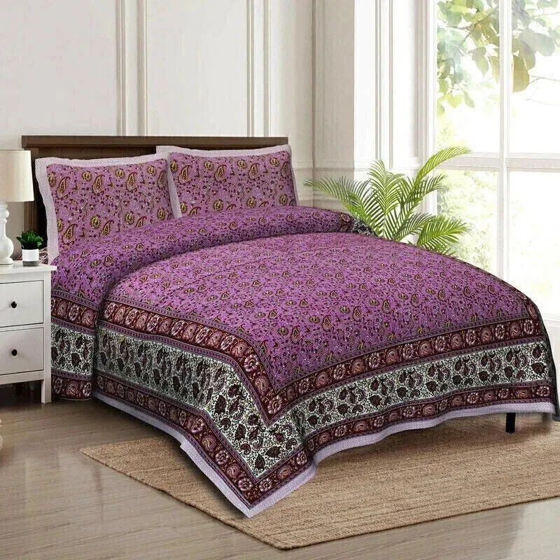 Floraus Cotton Bedsheet (Purple,White) - 240 TC media 3
