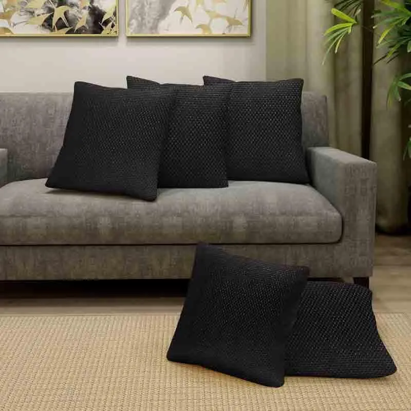Minimalist Dotted Black Cushion Cover - Set Of Five media 1