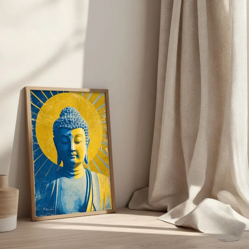 Buddha In Golden Aura I Archival Paper Wall Painting With Brown Frame media 3