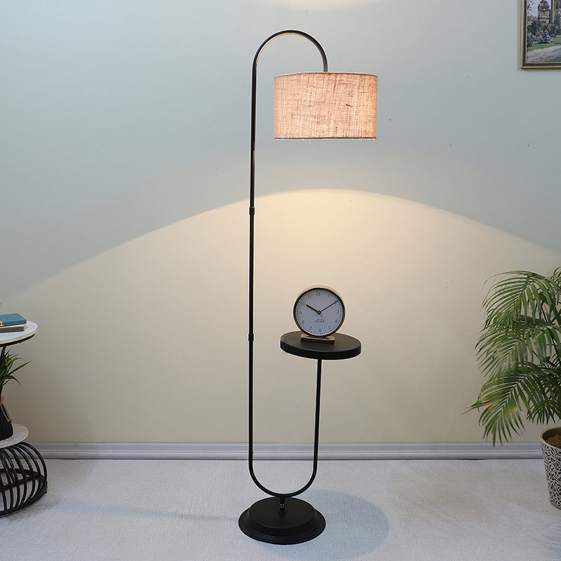 Lucciola Solid Arched Floor Lamp With Shelf - Beige