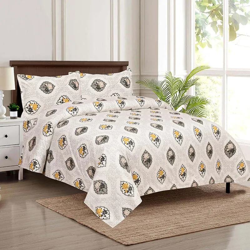 Malikeya Printed Cotton Bedsheet (Yellow) - 160 TC media 1