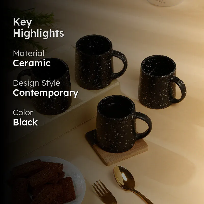 Splash Ceramic Coffee Mug (300 mL Each,Black) - Set Of Four media 2