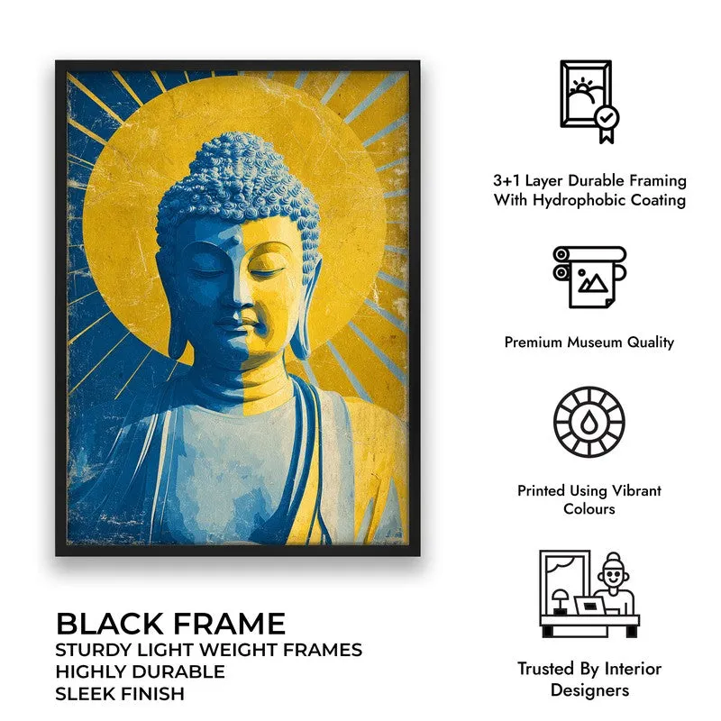 Buddha In Golden Aura I Archival Paper Wall Painting With Black Frame media 9