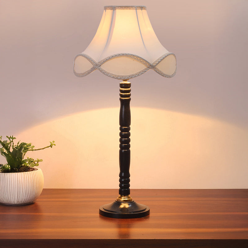 Misty Glow Table Lamp With Carved Wooden Base - Ivory,Black