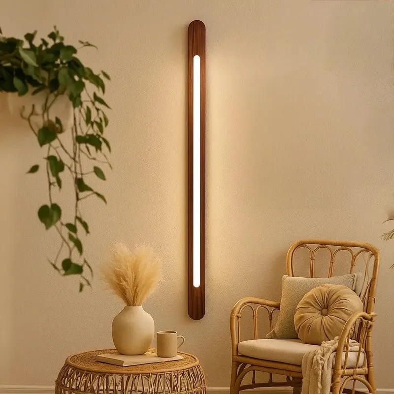 Slim Line Teak Wood LED Wall Lamp media 1