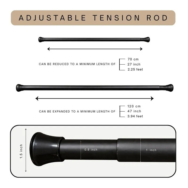 Slide Fit Extendable Metal No Drill Curtain Tension Rod - Black - 7