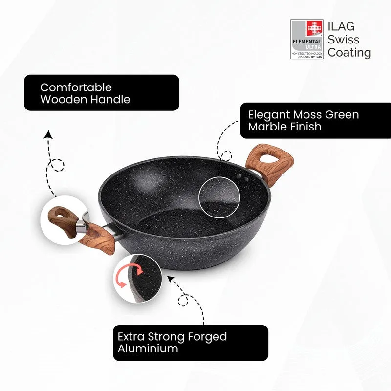 Salford Forged Non Stick Kadai with Glass Lid (Black Marble) -  2500 mL media 7