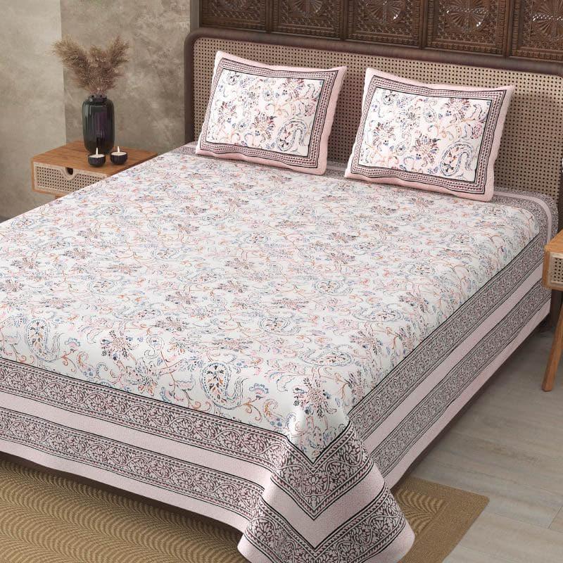 Aari Floral Cotton Bedsheet (Pink) - 130 TC media 3
