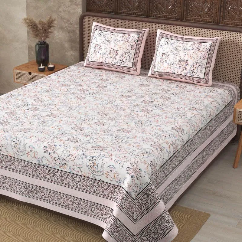 Aari Floral Cotton Bedsheet (Pink) - 130 TC media 3