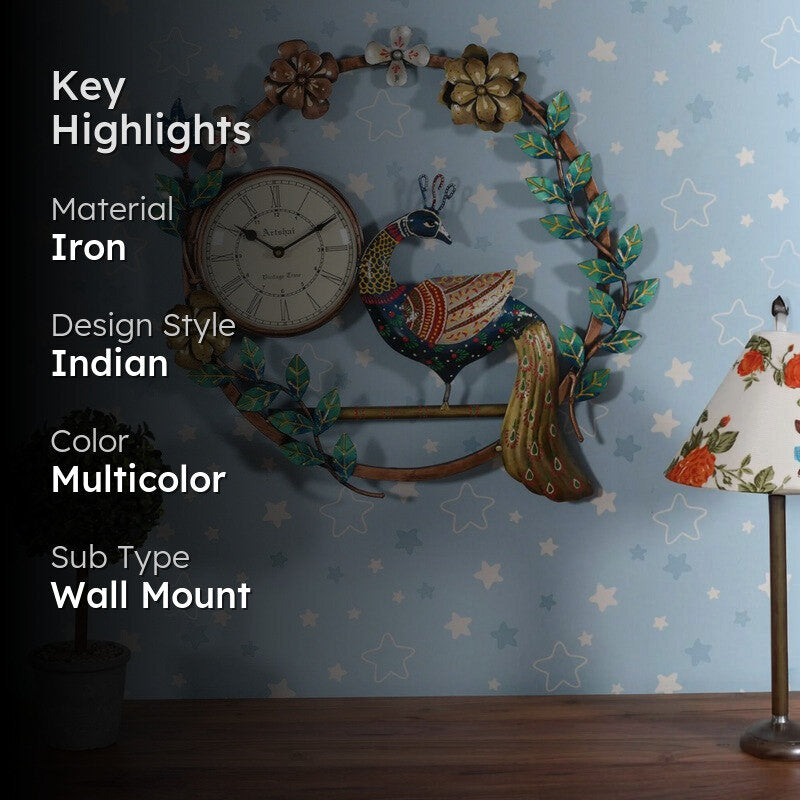 Peacock Clock Iron Wall Accents media 2
