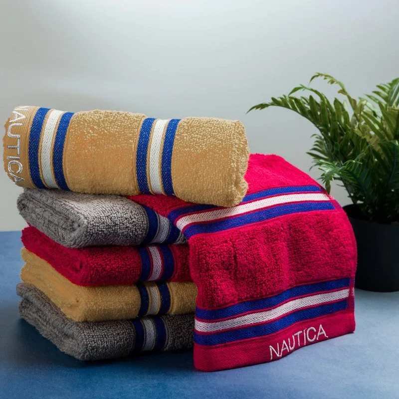 Nautica Dove Dual Down Cotton Hand Towel (Brown,Red & Grey) - Set Of Six media 3