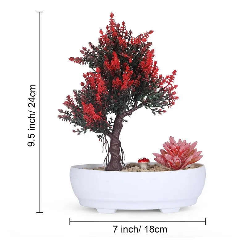 Artificial Bonsai Tree with Red Cactus media 6