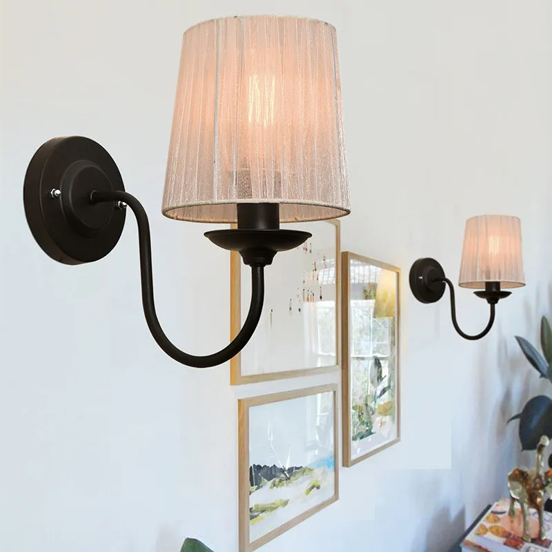 Carva Pleat Brass & Fabric Wall Lamp (Black) - Set Of Two media 1