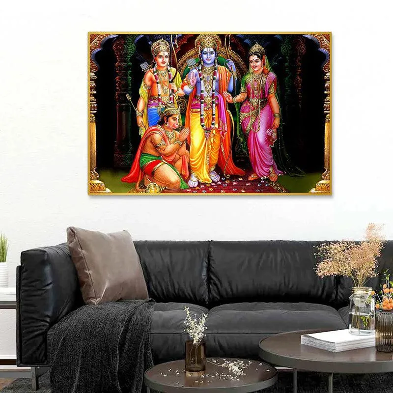 Ayodhya's Grace Spiritual Canvas Wall Painting With Frame - Gold media 1